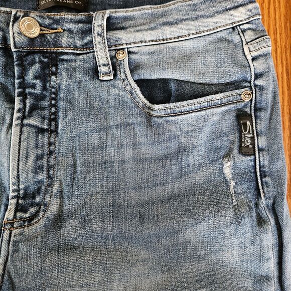 SILVER Womens Size 31 x 27 Distressed Raw Hem Calley Skinny Crop Blue Jeans - Picture 4 of 13
